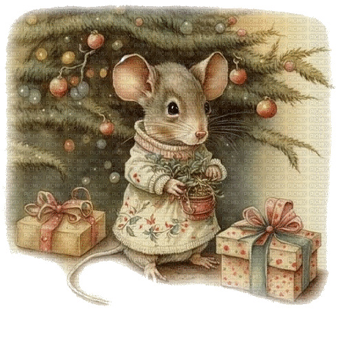 Christmas mouse victorian - Free animated GIF