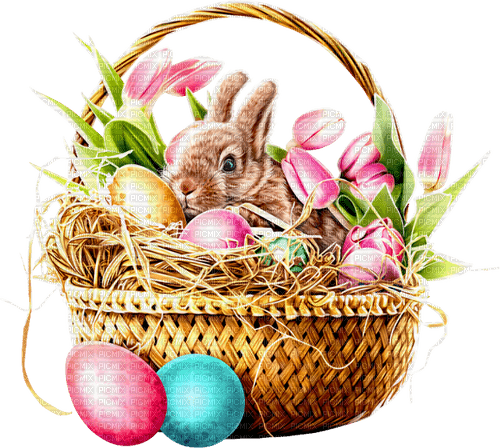 Easter Bunny & Basket - png ฟรี