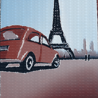 kikkapink vintage car animated paris background - Darmowy animowany GIF