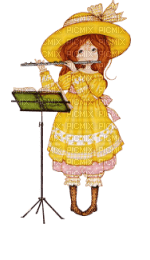 Vintage Girl Playing Flute - ilmainen png
