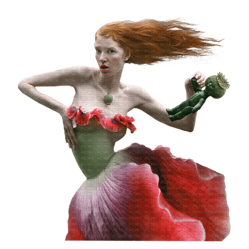 Femme Avec Poupée Rouge Vert Art :) - zdarma png