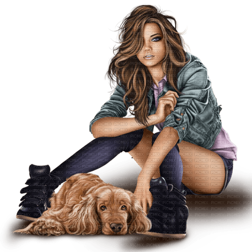 GIRL WITH DOG - PNG gratuit