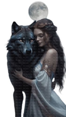 femme et loup - darmowe png