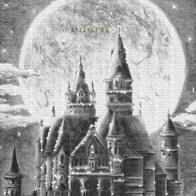 Y.A.M._Fantasy Landscape castle black-white - Bezmaksas animēts GIF