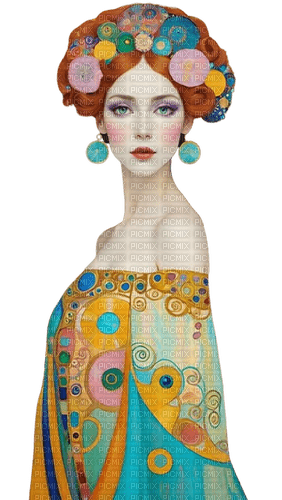 woman blue orange art illustrated - Free PNG