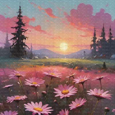 Pink Daisies Field - png grátis