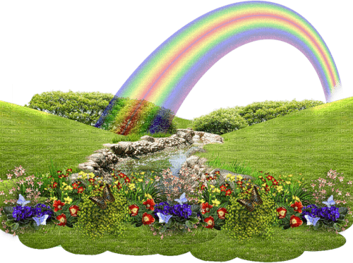 rainbow hills flowers landscape background - ilmainen png