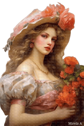 loly33 femme vintage fleur rose - gratis png