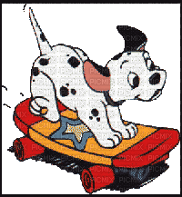 dalmatien sur une planche à roulettes - GIF animé gratuit