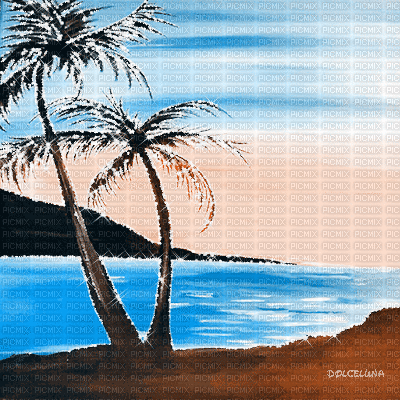summer animated palm tree beach sea dolceluna - Gratis geanimeerde GIF