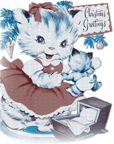 soave cat vintage deco animals christmas winter - Free PNG