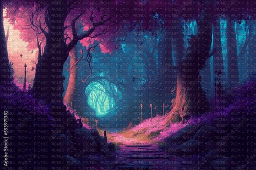 Pink Blue Purple Fantasy Forest - png ฟรี