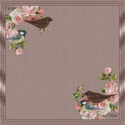 bg-pink-flowers and birds - 無料png