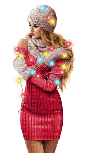 Mujer con luces de navidad - фрее пнг