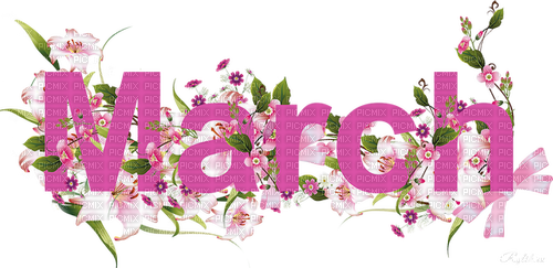 March.Text.Pink.Flowers.Victoriabea - gratis png