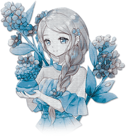 soave anime girl flowers blue brown - δωρεάν png