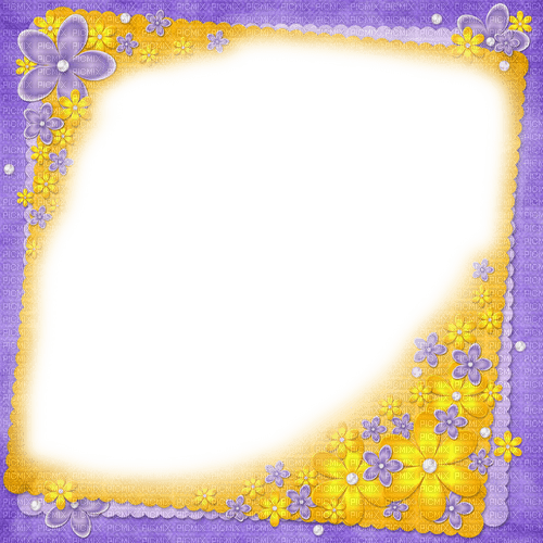 Purple/Orange Flowers Frame - By KittyKatLuv65 - Free PNG