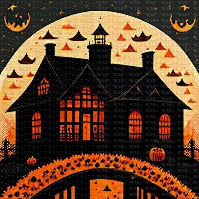 Halloween House with Moon - zdarma png