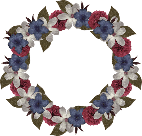 Frame. Circle. Blue. White. Red. Flowers. Leila - PNG gratuit