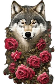 Loup parmi les roses - gratis png