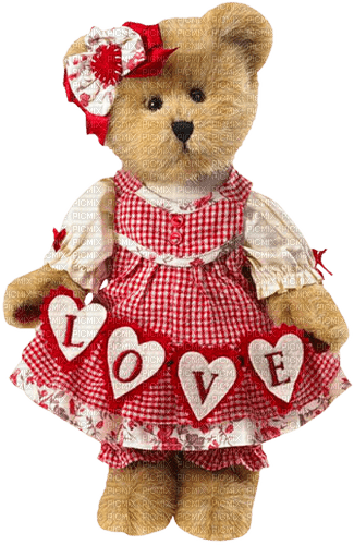 Teddy.Bear.Vintage.Hearts.Love.Brown.White.Red - Free PNG