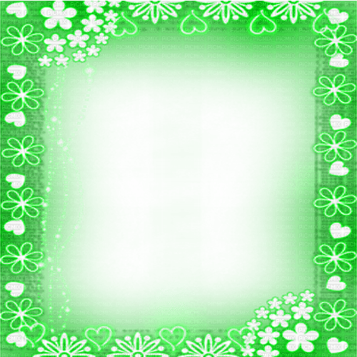 Frame.Flowers.Hearts.White.Green - Free PNG