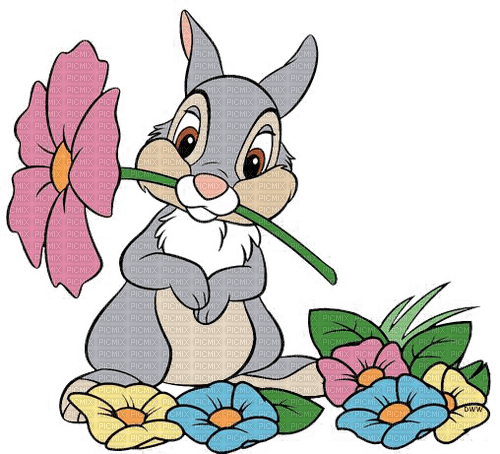 rabbit character with flowers sunshine3 - Free PNG