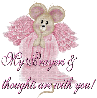 Kaz_Creations Angel Pink Cute Mouse  Angels Text My Prayers & thoughts are with you! - GIF animé gratuit