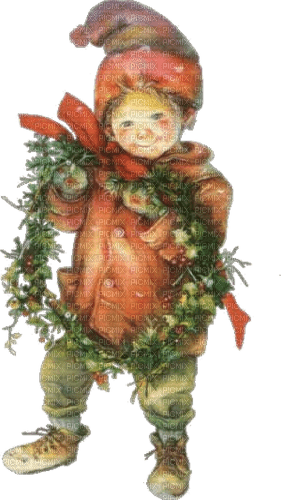 Weihnachten, Winter, Kind, Kranz, Vintage - бесплатно png