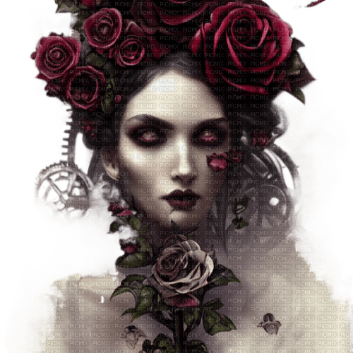 kikkapink gothic woman rose flower - Free PNG