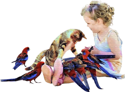 Kaz_Creations Birds Bird Cat Kitten Baby Enfant Child Girl - darmowe png
