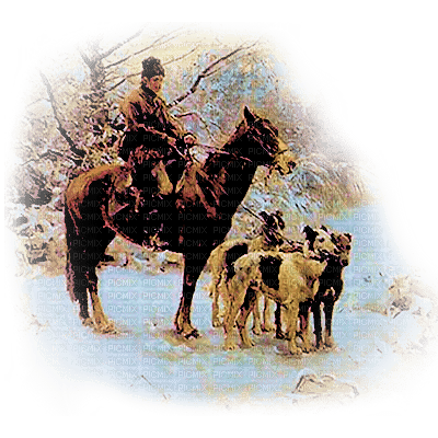invierno hombre caballo perros dubravka4 - Free PNG