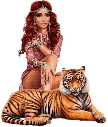 Woman with a tiger. Egypt. Leila - ücretsiz png