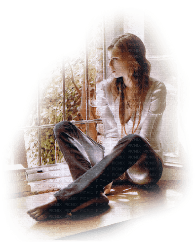kvinna sitter fönster - nemokama png