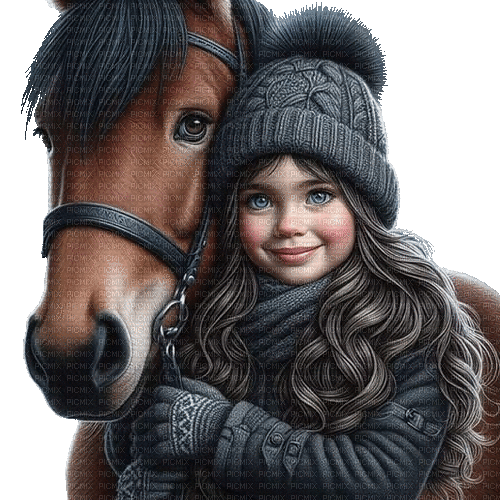 winter child kind horse milla1959 - Бесплатный анимированный гифка