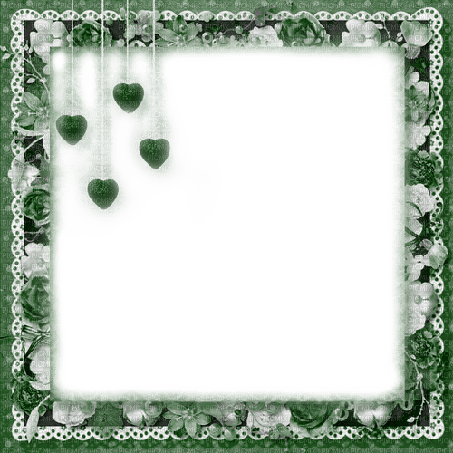 Green.Flowers.Hearts.Frame - By KittyKatLuv65 - png ฟรี