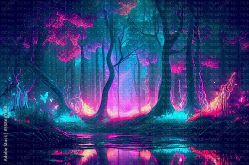 Pink Blue Purple Fantasy Forest - kostenlos png