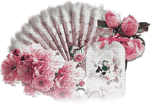 soave deco vintage flowers rose  fan pink green - δωρεάν png