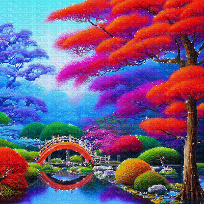 kikkapink  oriental japanese garden background - GIF animé gratuit