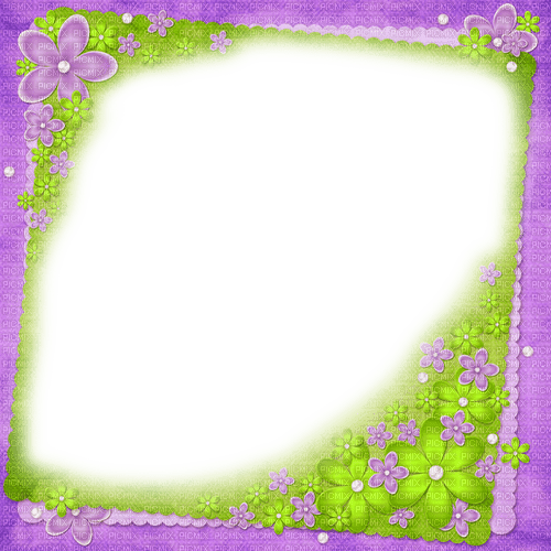 Purple/Green Flowers Frame - By KittyKatLuv65 - gratis png
