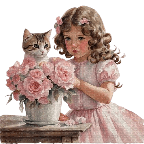 loly33 enfant chat  printemps fleur - фрее пнг