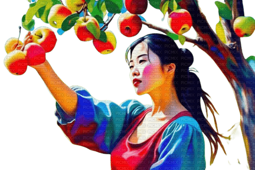 loly33 femme asiatique pomme - png gratis
