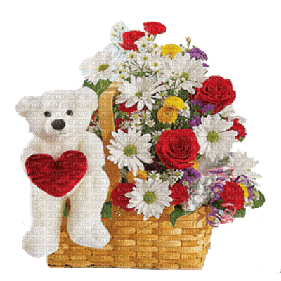 Teddy Bear Flower Basket - Free PNG
