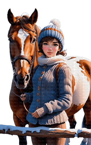 loly33 femme cheval hiver - PNG gratuit
