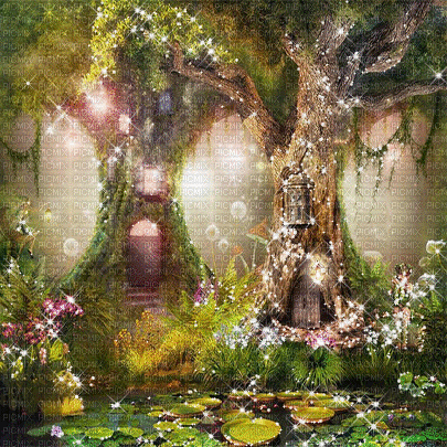 background animated fantasy forest tree - 無料のアニメーション GIF