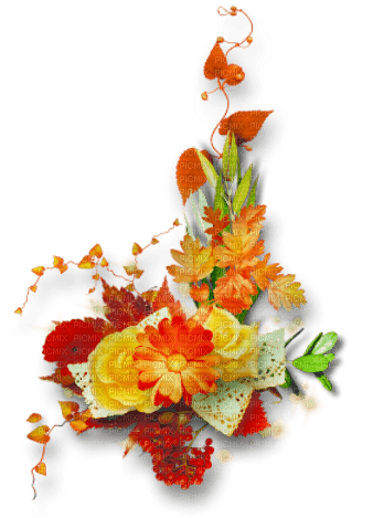 Fall flowers leaves red flower deco [Basilslament] - zdarma png