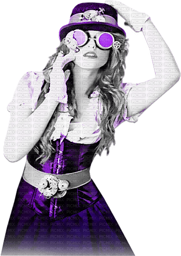 soave woman fashion steampunk  black white purple - nemokama png