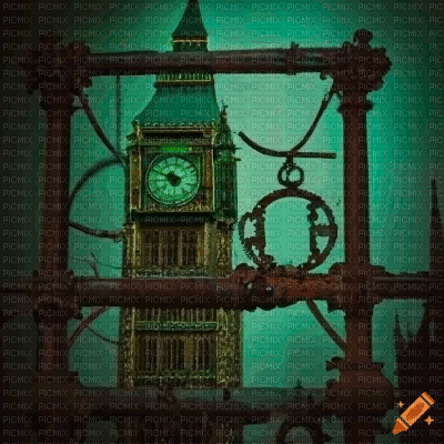 Green Steampunk Big Ben - Безплатен анимиран GIF