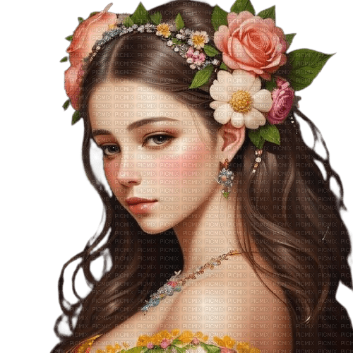 girl flowers pink white yellow - δωρεάν png