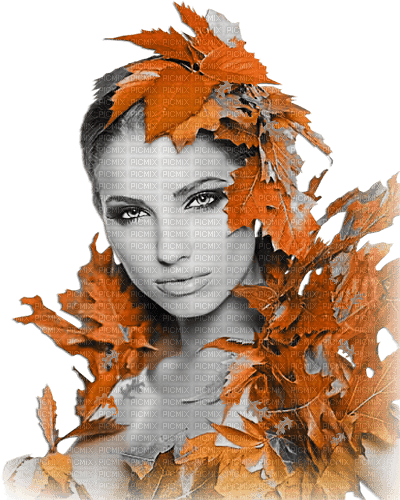 soave woman fashion  autumn leaves black white - zdarma png